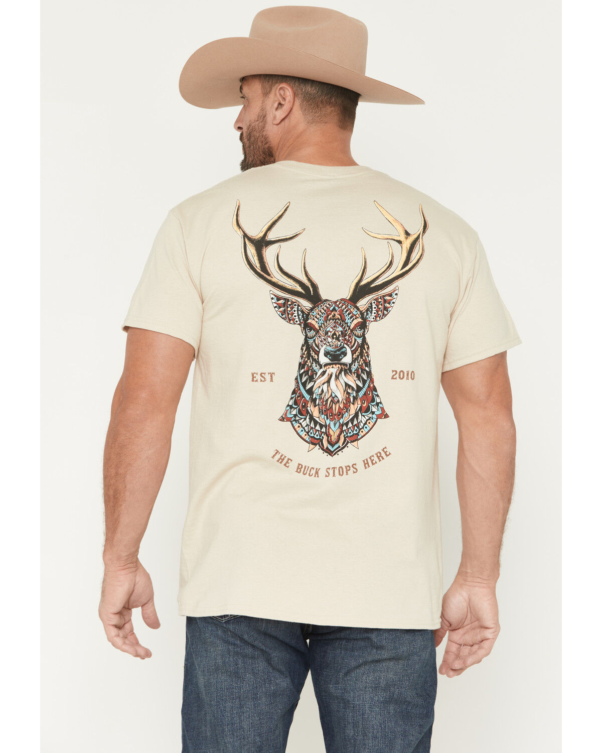 Image #1 - Riot Society Men's Ornate Deer Short Sleeve Graphic T-Shirt, Sand, hi-res