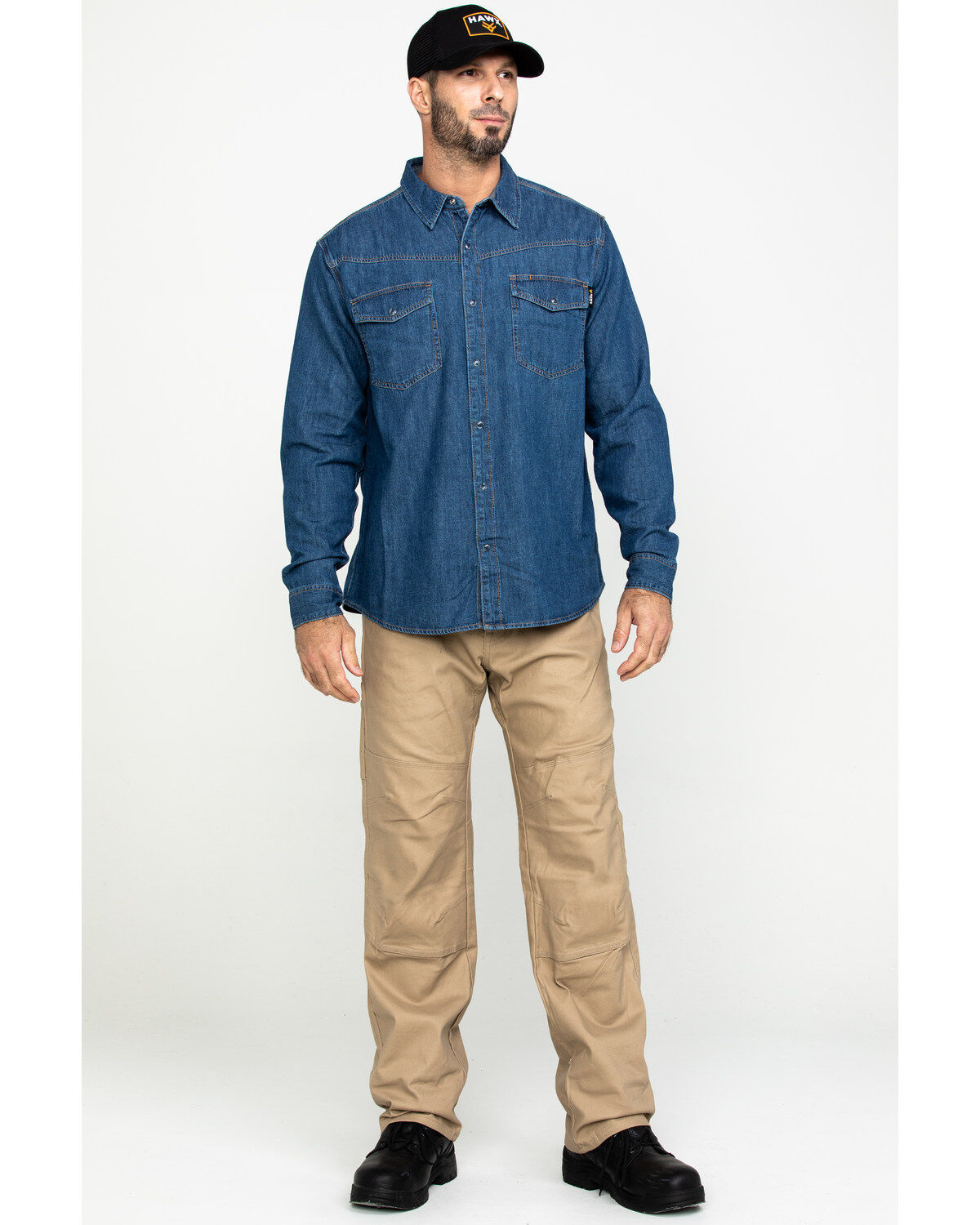 Image #6 - Hawx Men's Stonewashed Denim Snap Long Sleeve Work Shirt, Blue, hi-res