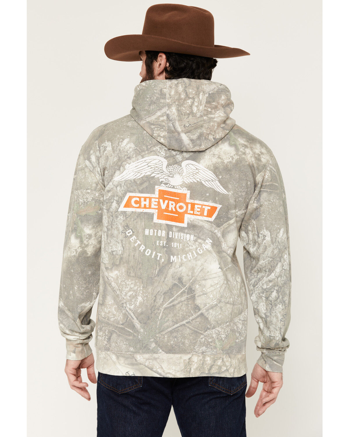 Buckwear Men's Camo Print Chevy Logo Eagle Graphic Hooded Sweatshirt, Camel, hi-res