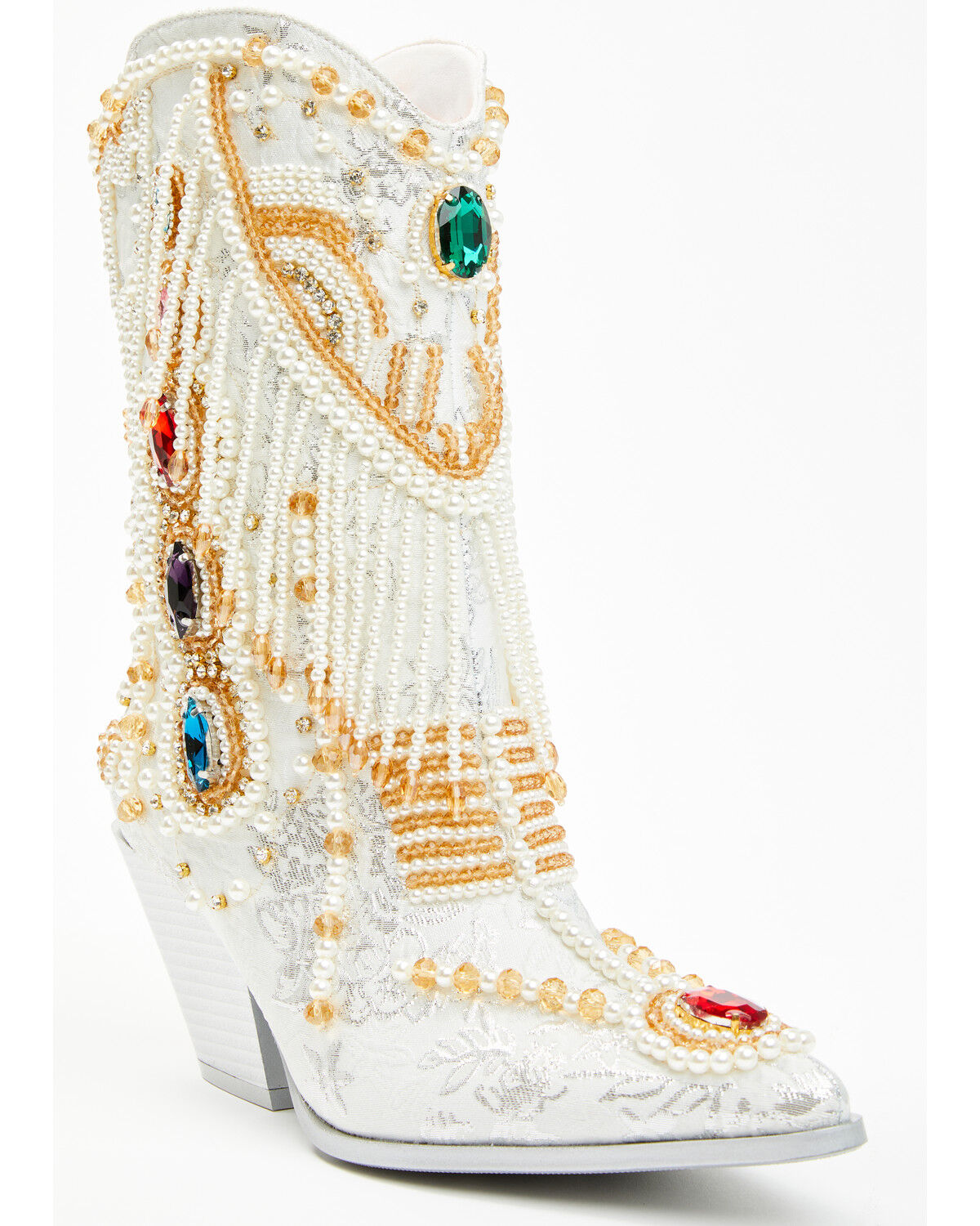 Azalea Wang Women's Astounding Embellished Fashion Booties - Snip Toe, White, hi-res