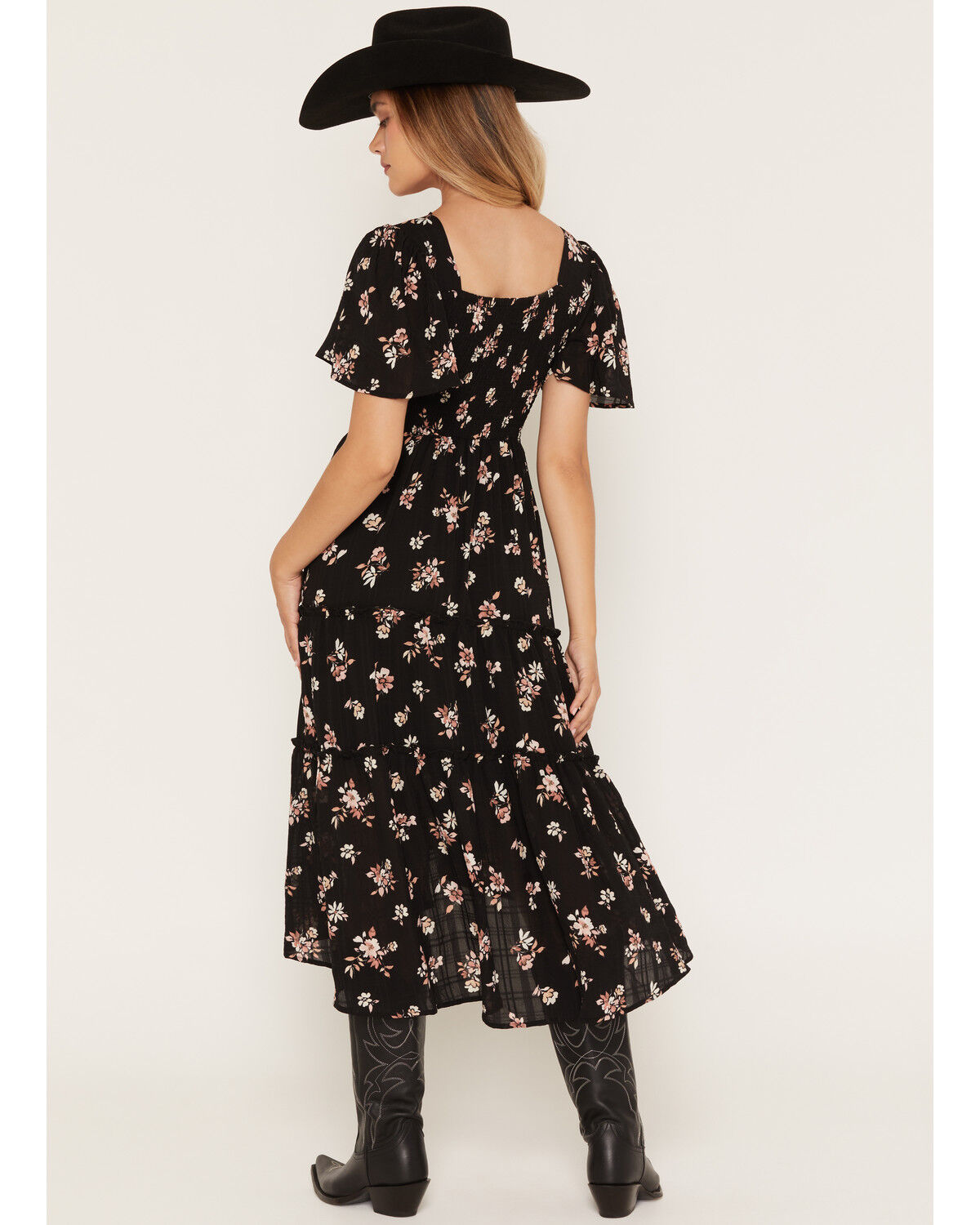 Image #4 - Wild Moss Women's Floral Print High-Low Dress, Black, hi-res