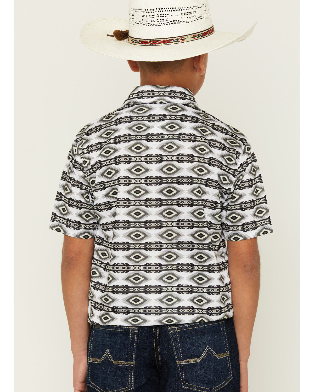 Image #4 - Ariat Boys' AriatTEK Southwestern Geo Print Short Sleeve Button-Down Polo, White, hi-res