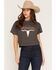 Image #1 - Girl Dangerous Women's Steer Horns Short Sleeve Cropped Graphic Tee, Black, hi-res
