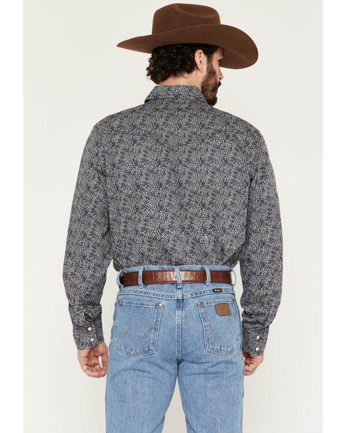 Image #4 - Wrangler Retro Men's Floral Print Long Sleeve Snap Western Shirt, Navy, hi-res
