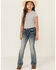 Image #1 - Shyanne Girls' Light Wash Steer Head Pocket Bootcut Stretch Denim Jeans, Medium Wash, hi-res