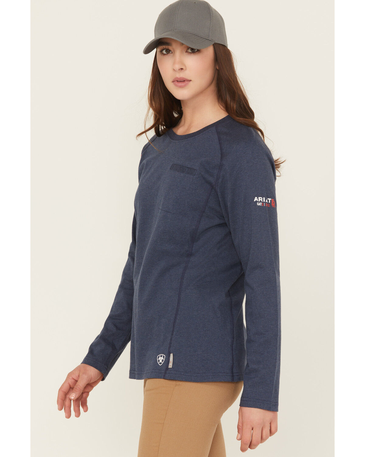 Image #1 - Ariat Women's FR Air Crew Long Sleeve Work Tee, Navy, hi-res