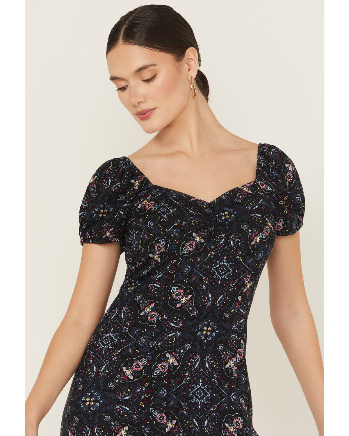 Image #3 - Idyllwind Women's Beth Jacquard Short Sleeve Midi Dress, Navy, hi-res