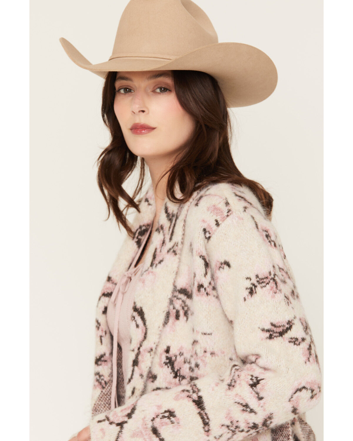 Image #2 - Shyanne Women's Paisley Print Belted Cardigan, Maroon, hi-res