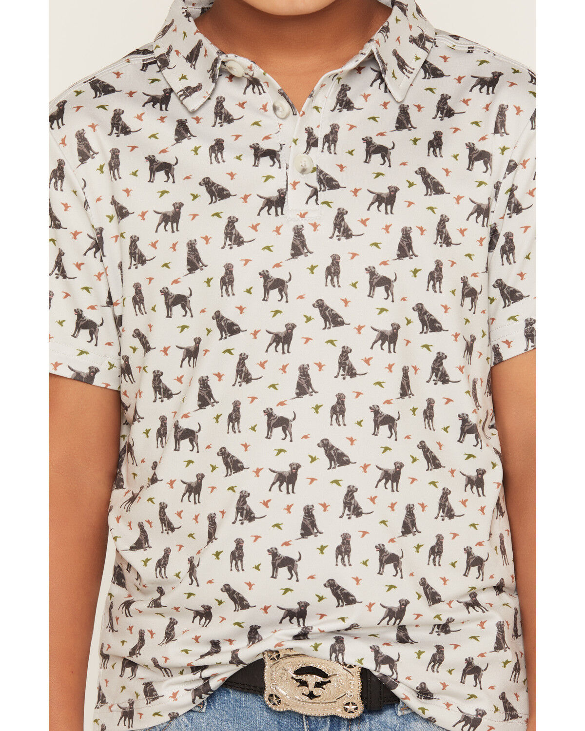 Image #3 - Burlebo Boys' Ducks and Dogs Short Sleeve Performance Polo, Beige, hi-res