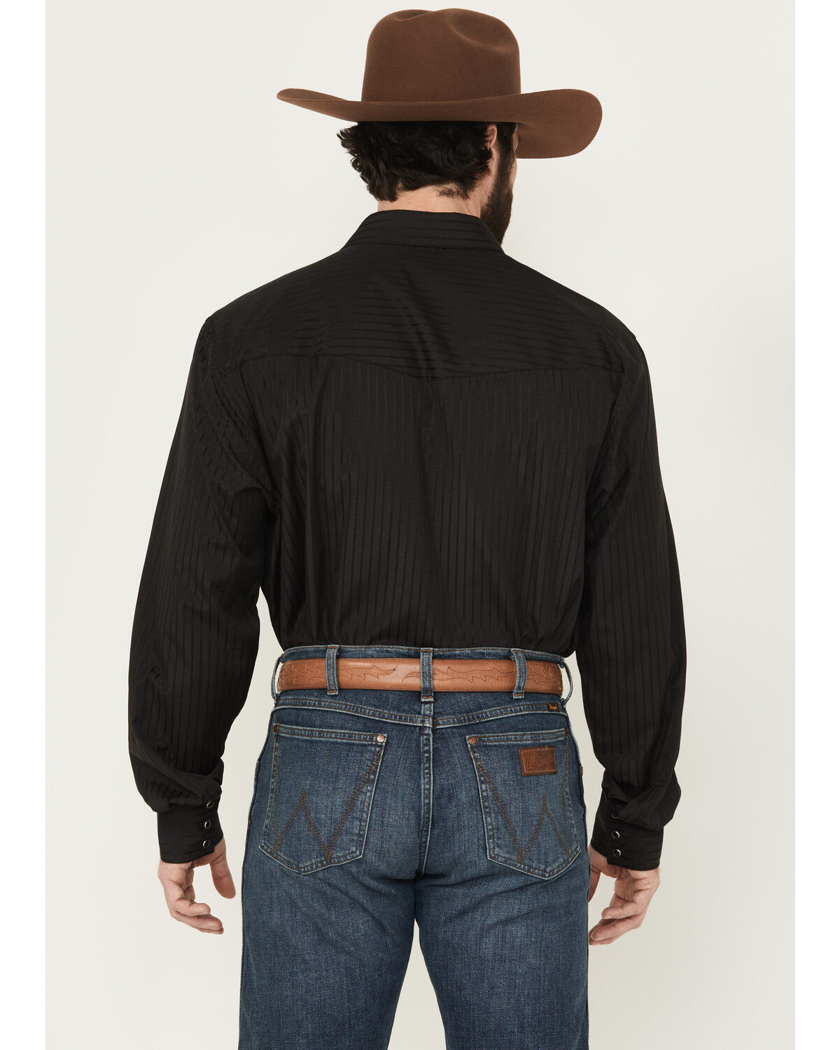 Image #4 - Wrangler Men's Tonal Long Sleeve Snap Western Shirt, Black, hi-res