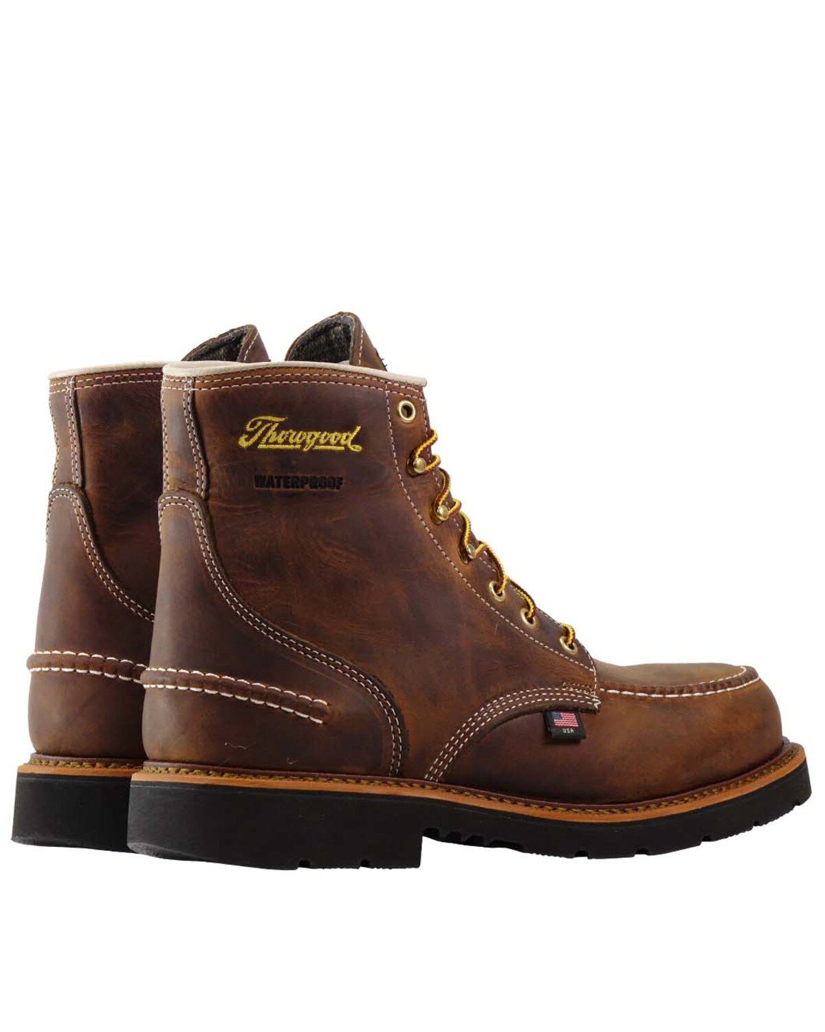 Image #3 - Thorogood Men's 6" Waterproof 1957 Series USA Work Boots - Steel Toe, Brown, hi-res
