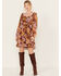 Image #1 - En Creme Women's Floral Print Long Sleeve Mini Dress, Multi, hi-res