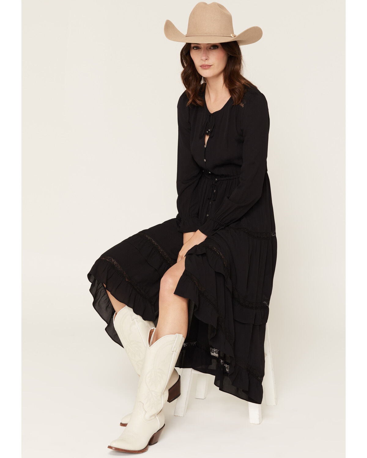 Image #2 - Idyllwind Women's Alison Ruffle Long Sleeve High-Low Dress, Black, hi-res