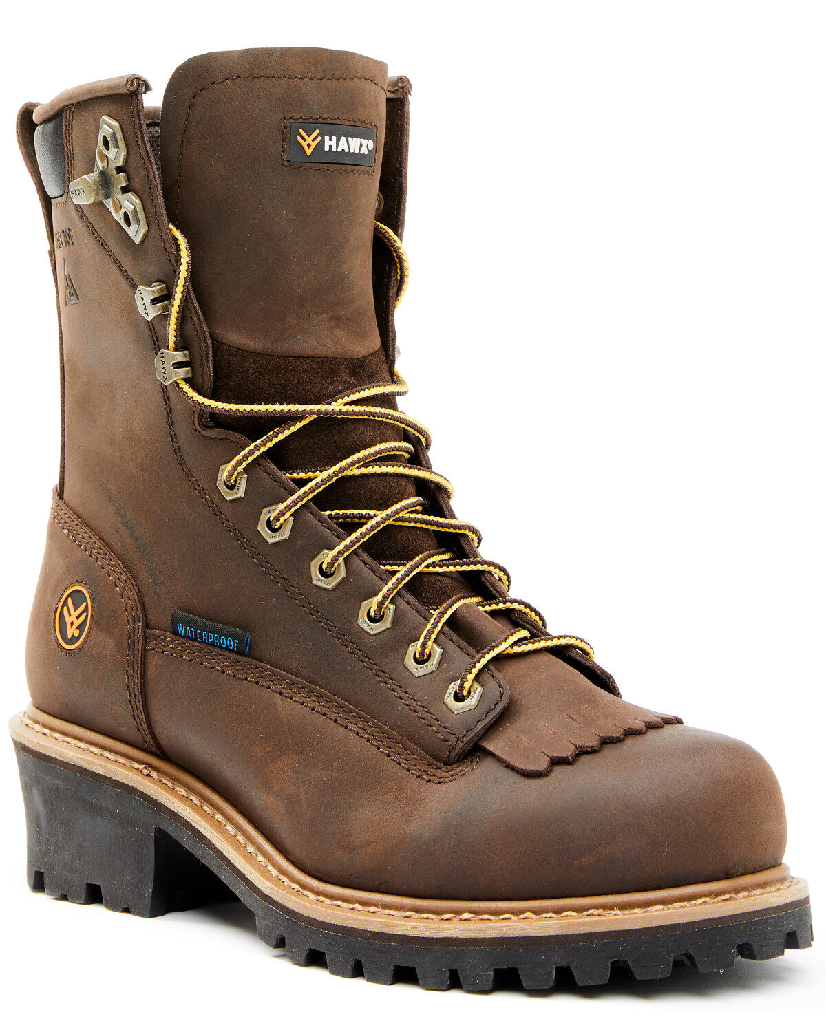 Hawx Men's 8" Waterproof Logger Boots - Steel Toe, Dark Brown, hi-res