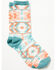 Image #1 - Boot Barn Women's Summer Southwestern Print Crew Socks, Turquoise, hi-res