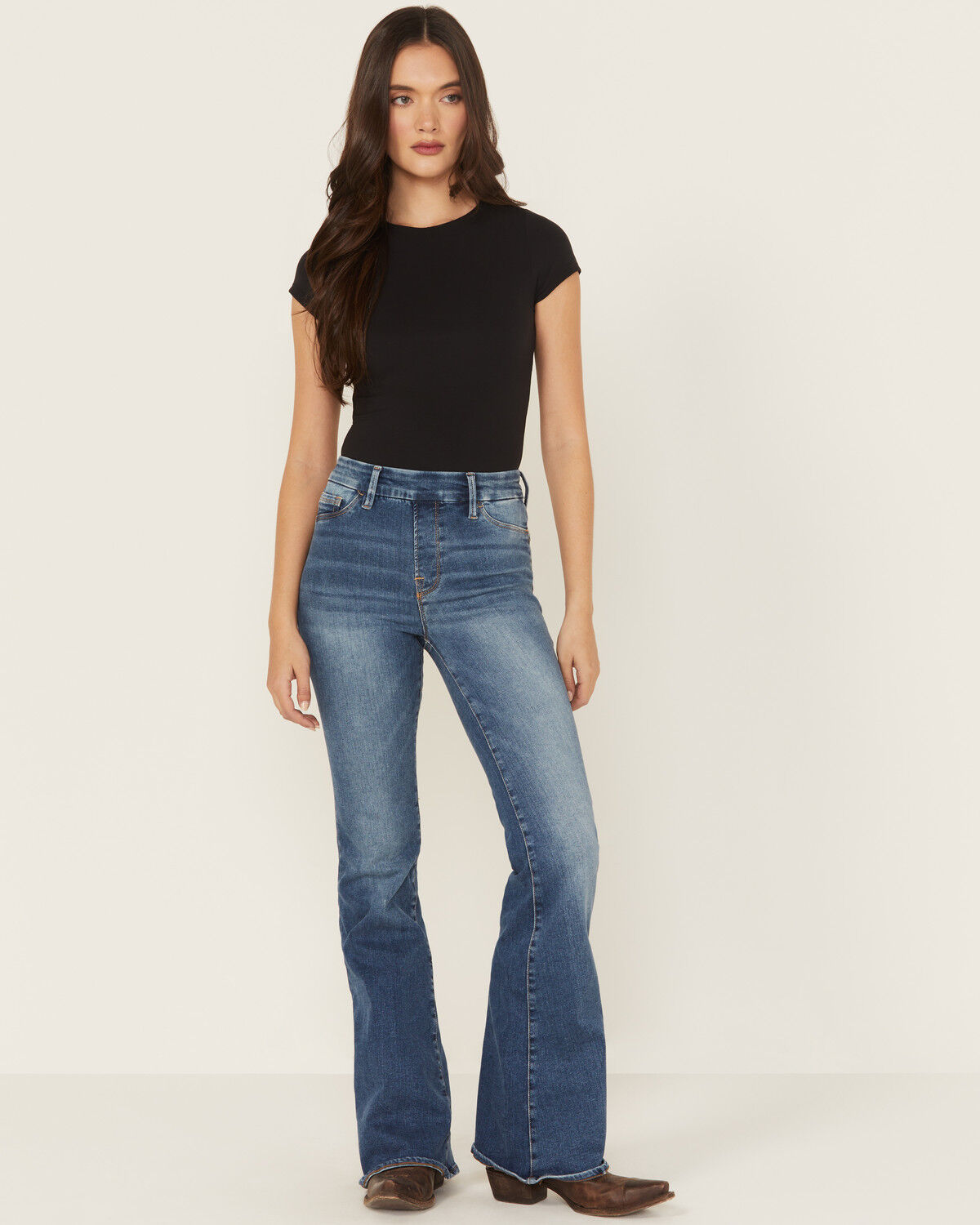Good American Women's Good Legs Medium Wash High Rise Pull-On Flare Jeans, Medium Wash, hi-res