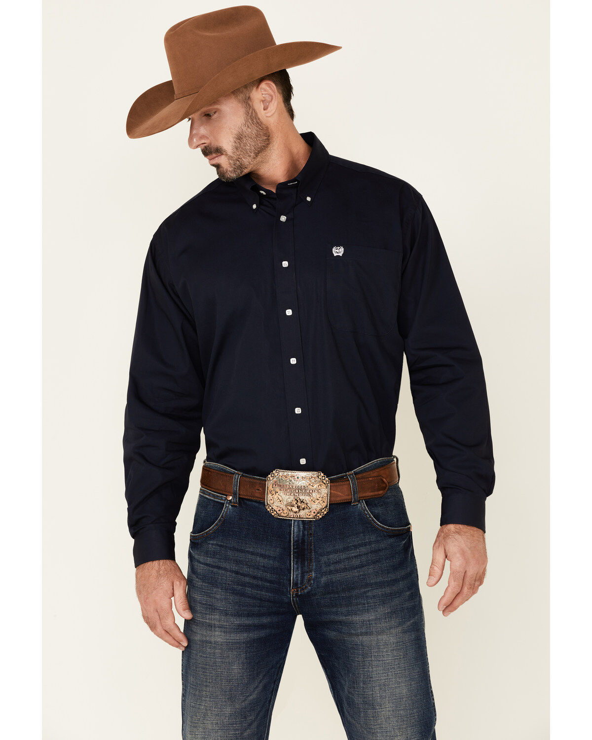 Cinch Men's Navy Solid Western Button Down Shirt, Navy, hi-res