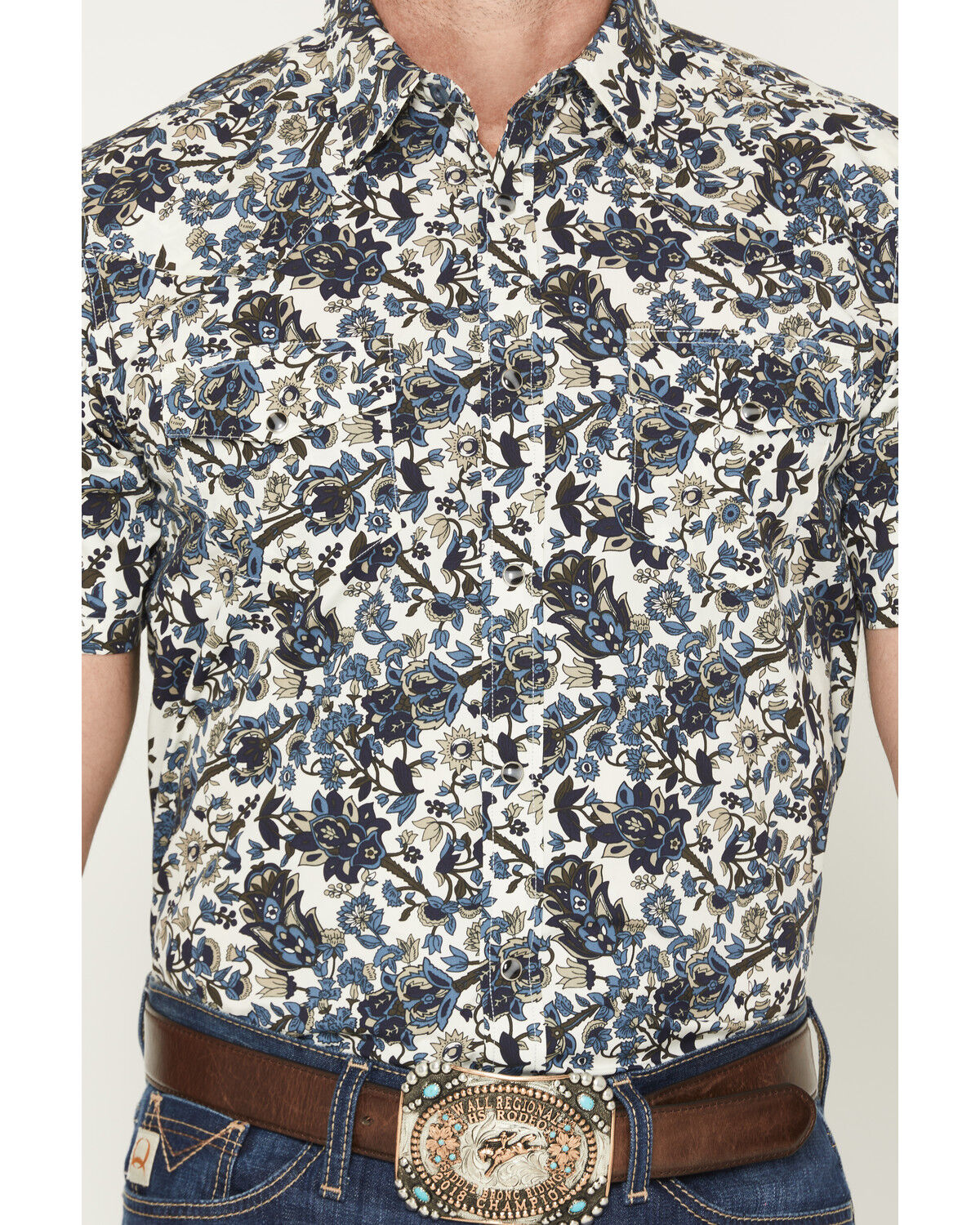 Image #3 - Gibson Trading Co Men's Floral Fever Short Sleeve Snap Western Shirt, Ivory, hi-res