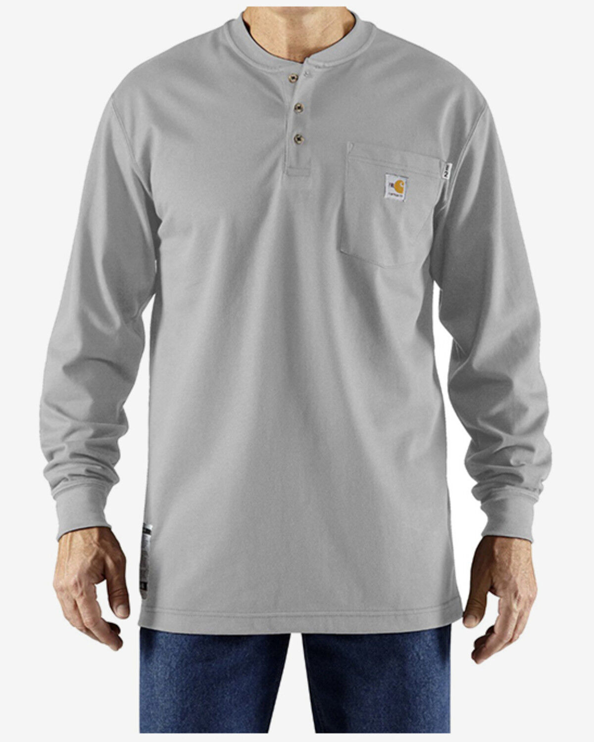 Image #1 - Carhartt Men's FR Force Dearborn Loose Long Sleeve Henley Work Shirt - Big, Light Grey, hi-res
