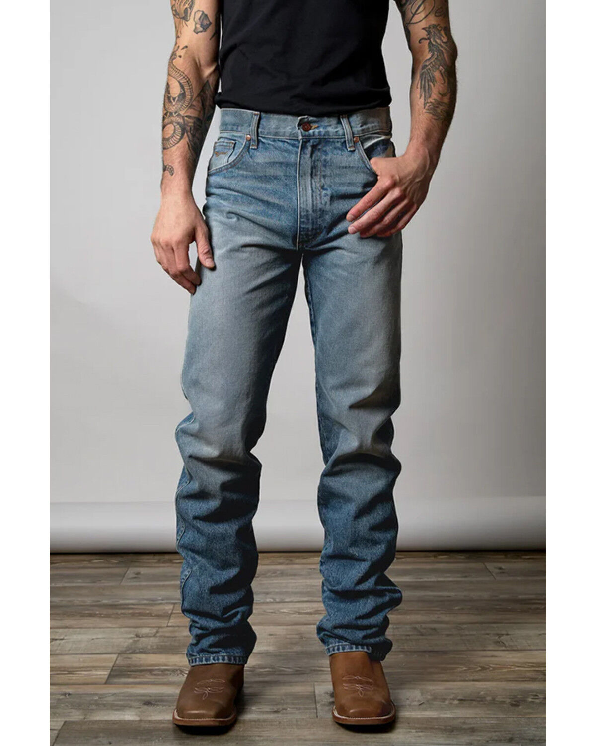 Image #1 - Zach Top X Kimes Ranch Men's Light Wash Mid Rise Bootcut Rigid Denim Jeans, Light Wash, hi-res