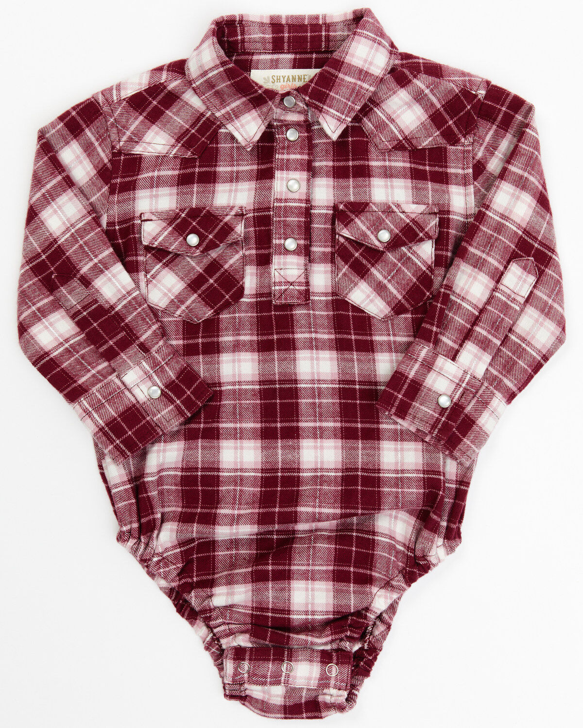Shyanne Infant Girls' Holiday Plaid Print Long Sleeve Onesie, Burgundy, hi-res