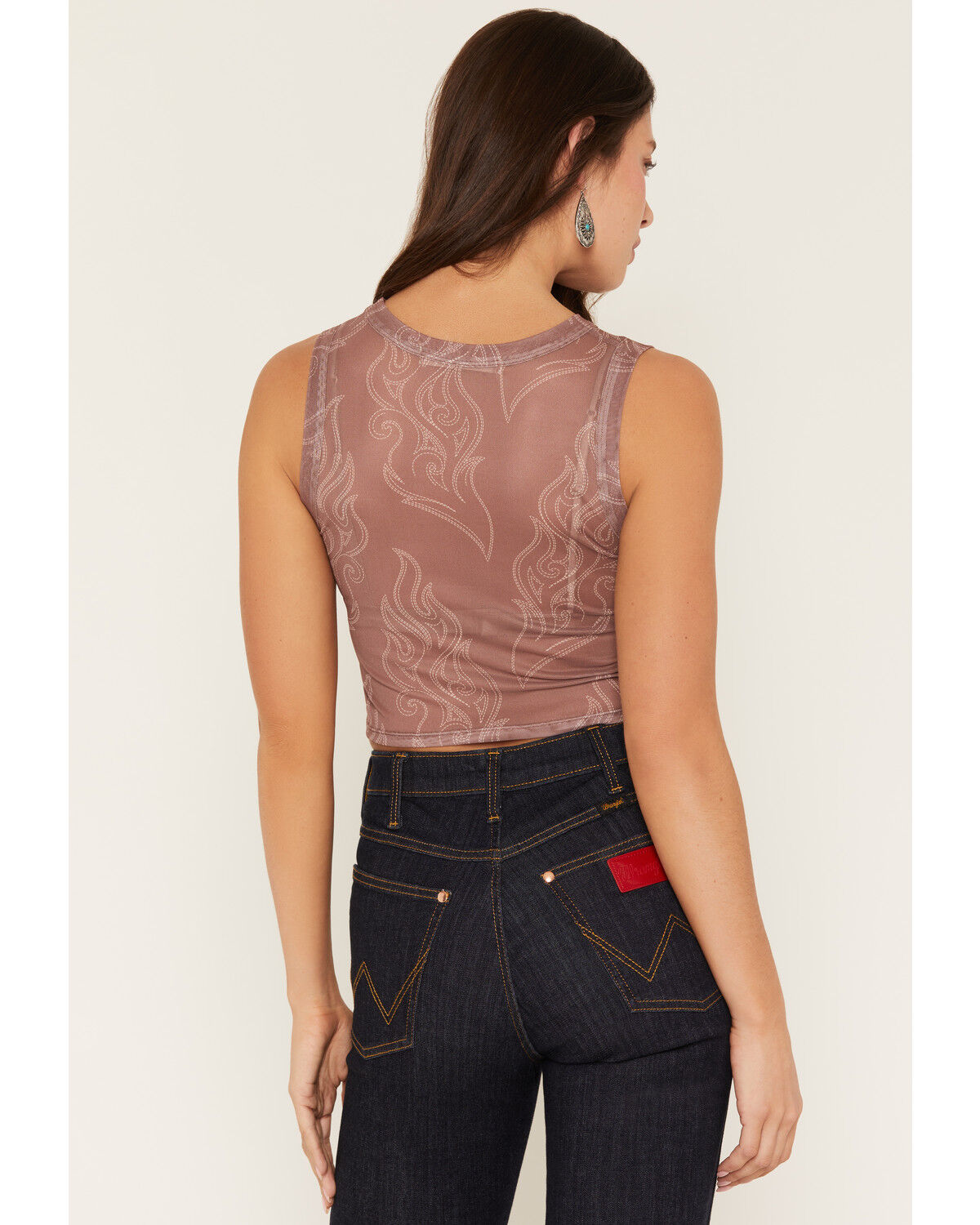 Image #4 - Youth In Revolt Women's Boot Stitch Mesh Tank Top, Brown, hi-res