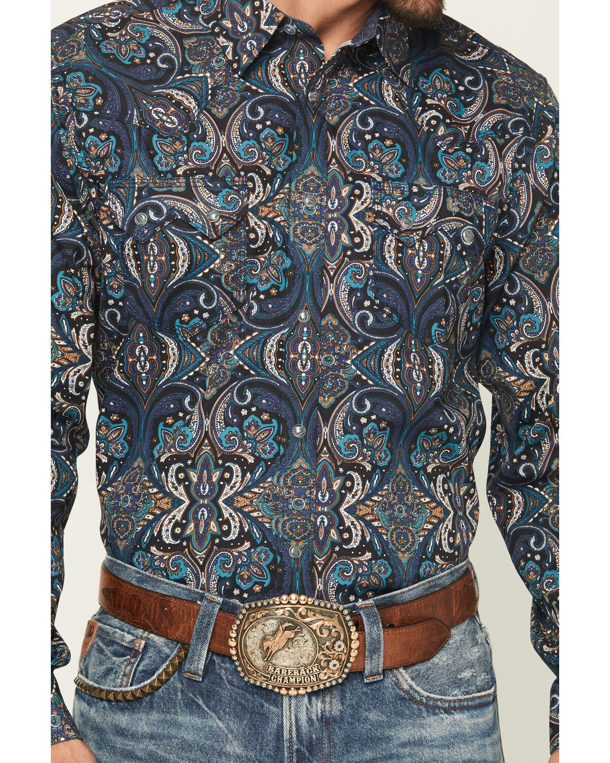 Image #3 - Moonshine Spirit&reg; Men's Show Stopper Floral Print Long Sleeve Snap Western Shirt, Blue, hi-res