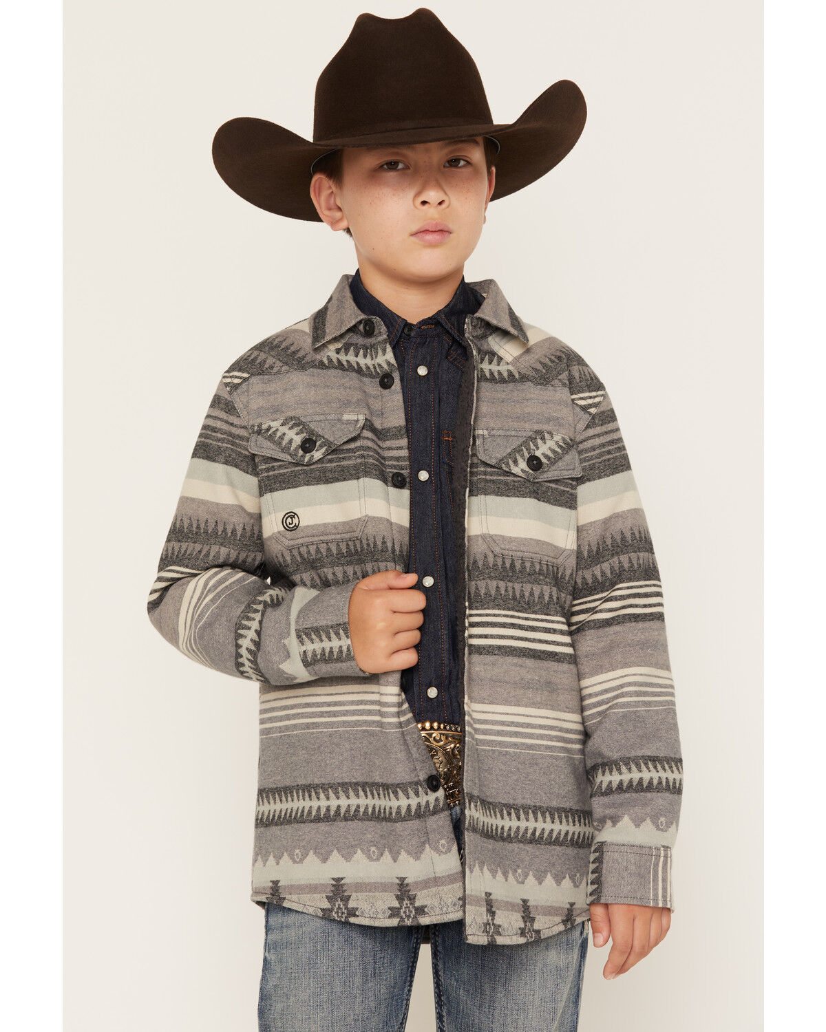 Image #1 - Cody James Boys' Cowpoke Serape Striped Shirt Jacket, Charcoal, hi-res