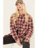 Image #1 - Cleo + Wolf Women's Plaid Print Long Sleeve Button-Down Oversized Shacket, Ruby, hi-res