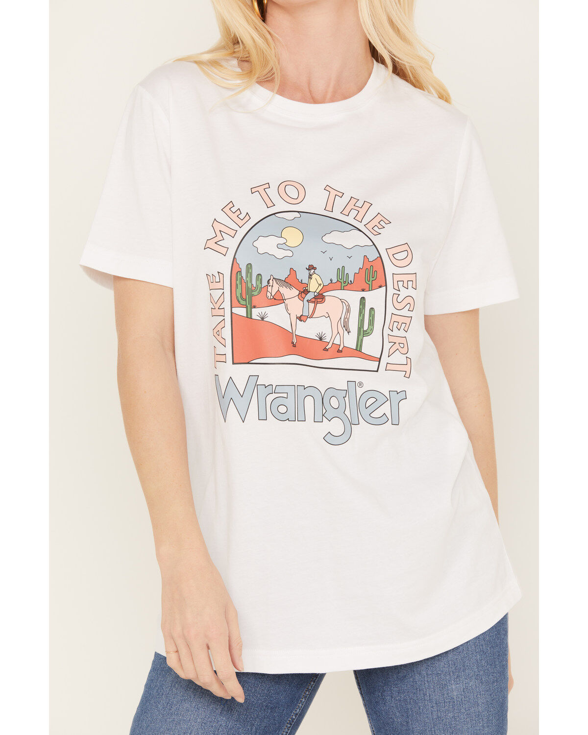 Image #3 - Wrangler Women's Boot Barn Exclusive Take Me To The Desert Short Sleeve Graphic Tee, Ivory, hi-res