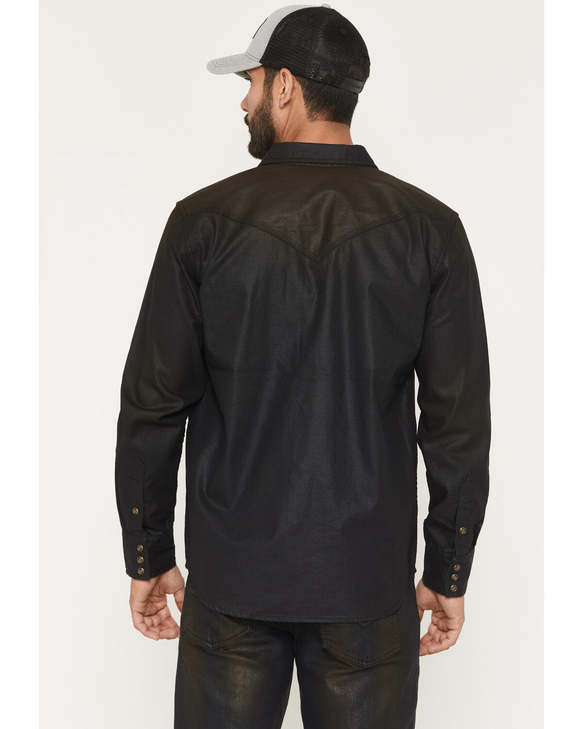 Image #4 - Moonshine Spirit&reg; Men's Wax Coated Denim Long Sleeve Snap Western Shirt, Dark Wash, hi-res