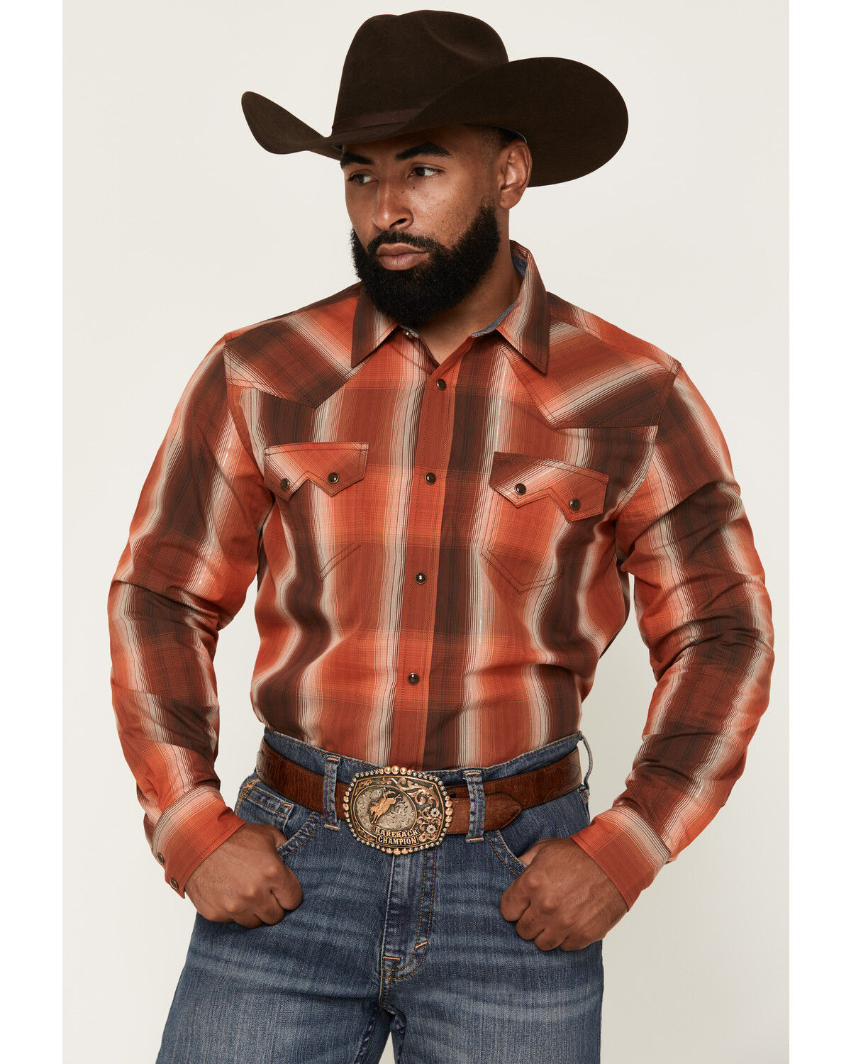 Image #1 - Cody James Men's Lure Lurex Plaid Print Long Sleeve Snap Stretch Western Shirt, Red, hi-res