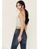 Image #2 - Rock & Roll Denim Women's Chevron Striped Sleeveless Cropped Tank Top , Tan, hi-res