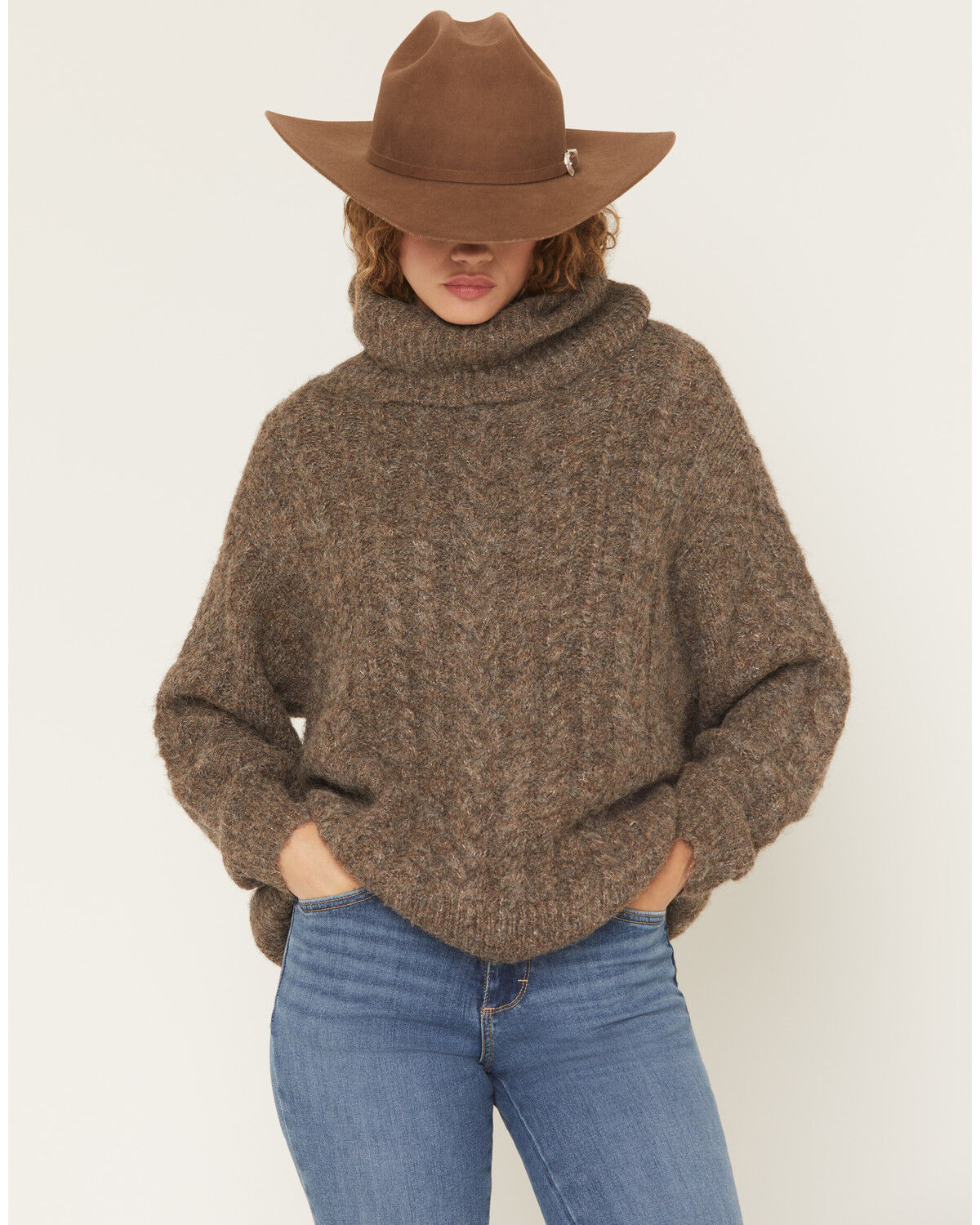 Image #1 - Shyanne Women's Sherry Oversized Turtleneck Sweater, Taupe, hi-res