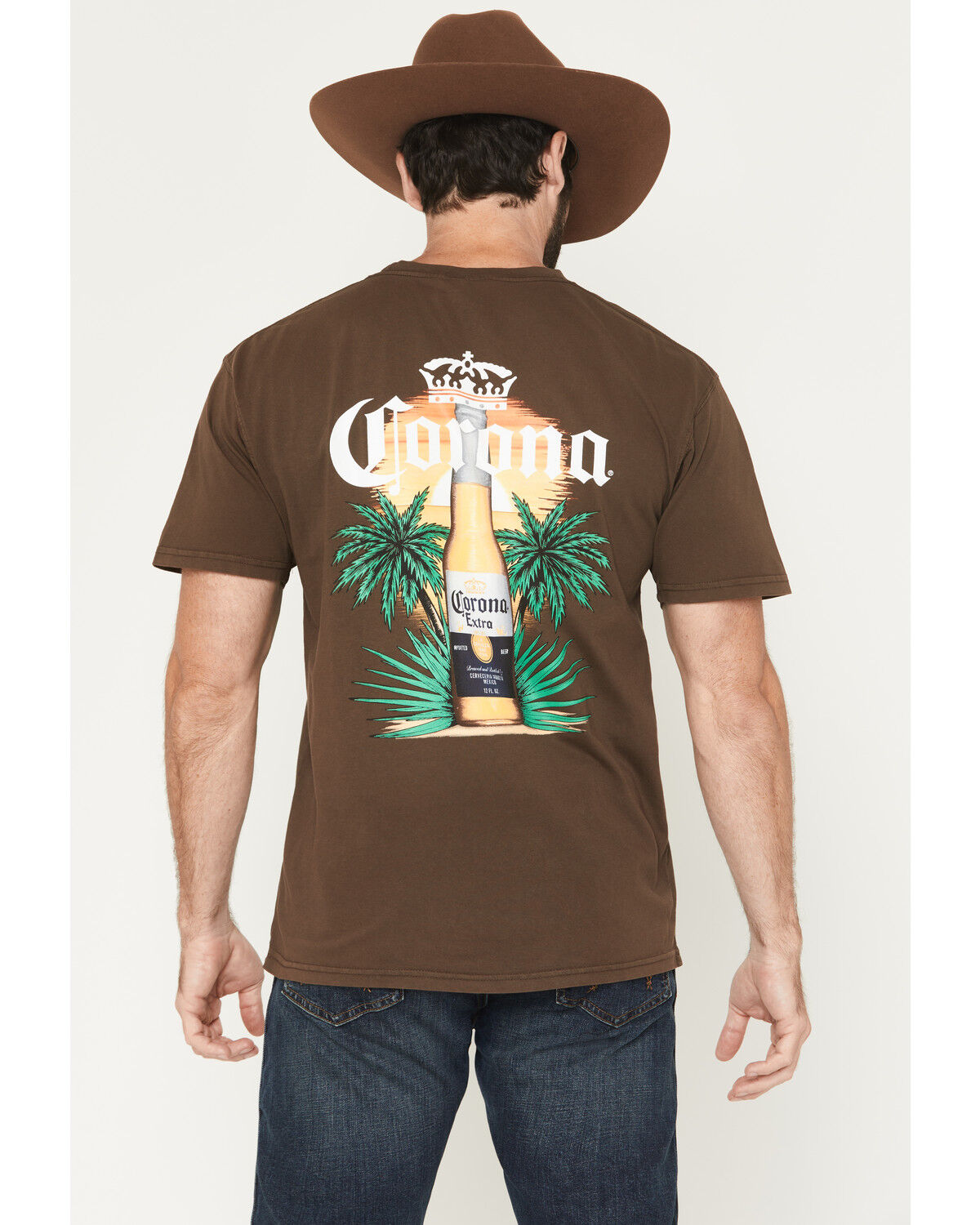 Image #1 - Corona Men's Bottle Sunset Short Sleeve Graphic T-Shirt, Dark Brown, hi-res