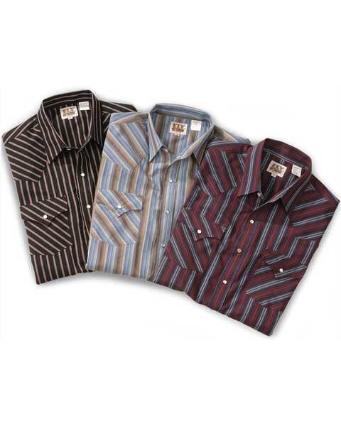 Ely Walker Men's Assorted Plaid or Stripe Long Sleeve Pearl Snap Western Shirt, Stripe, hi-res