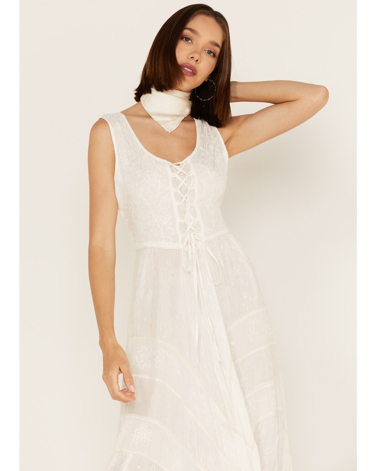 Image #3 - Scully Women's Lace-Up Jacquard Midi Dress, Ivory, hi-res