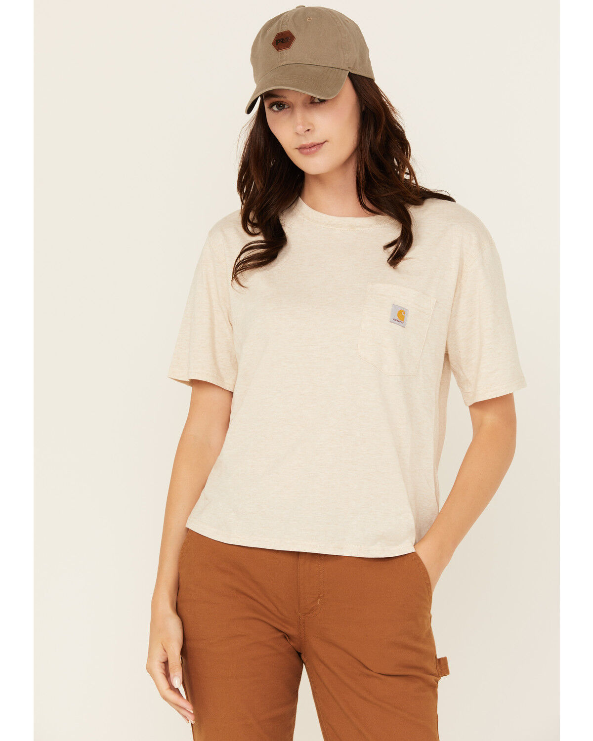 Image #1 - Carhartt Women's Tencel&trade; Fiber Series Loose Fit Short Sleeve Pocket Work Shirt, Oatmeal, hi-res