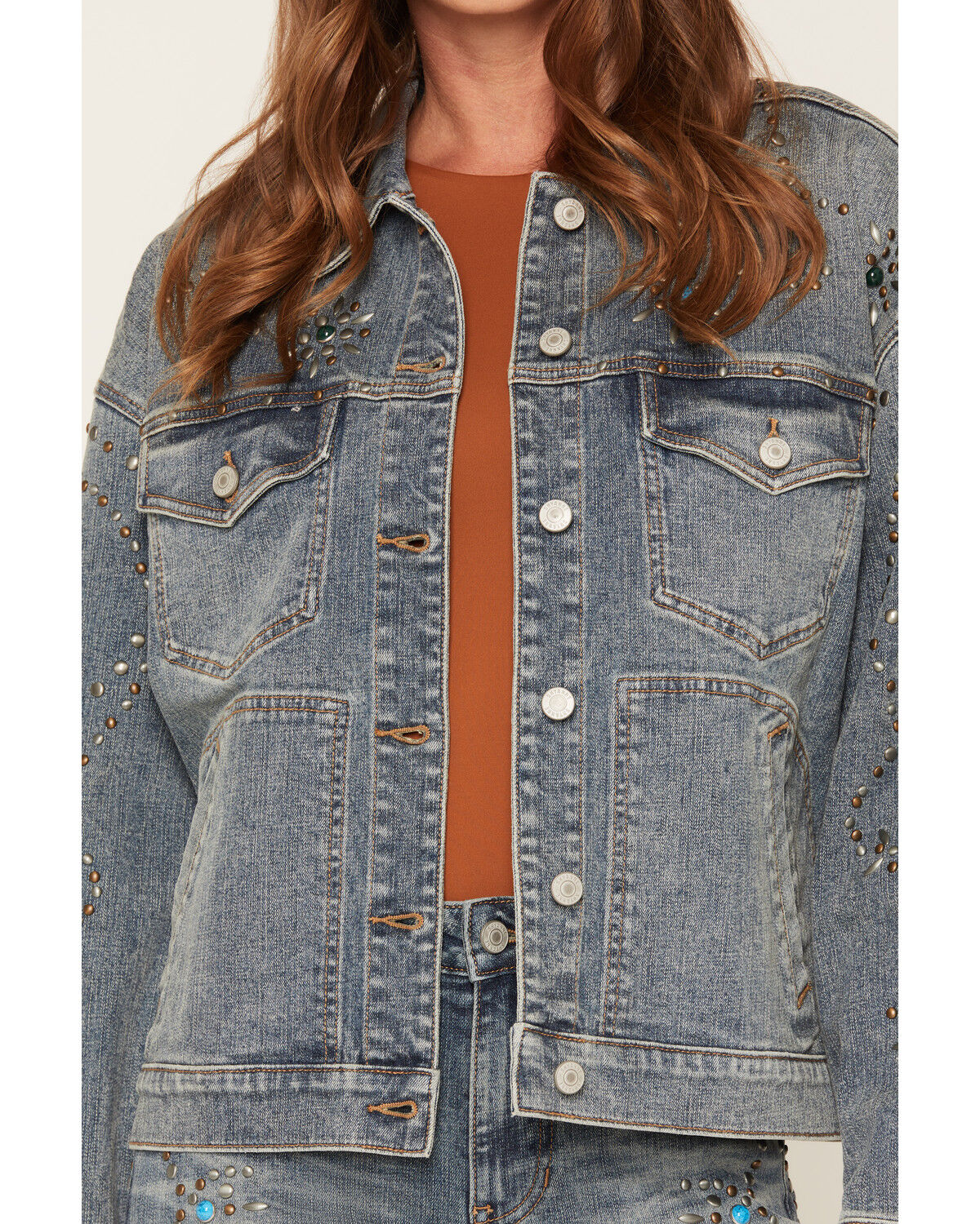 Image #3 - Shyanne Women's Spirit Studded Oversized Denim Jacket, Medium Wash, hi-res