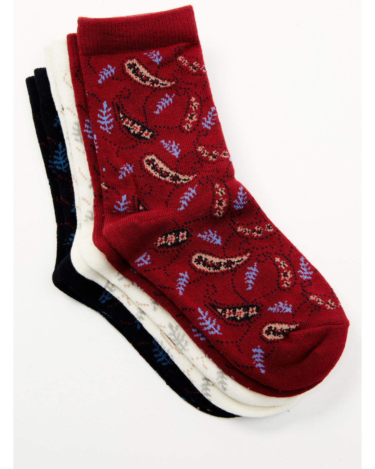 Image #1 - Shyanne Girls' Libby Paisley Crew Socks - 3-Pack, Cream, hi-res