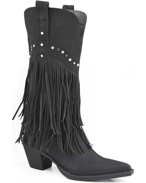 Image #1 - Roper Women's Fringe Western Boots, Black, hi-res