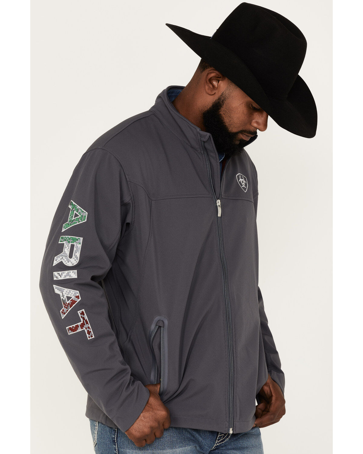 Image #1 - Ariat Men's Team Mexico Thunderbird Zip-Front Softshell Jacket, Black, hi-res