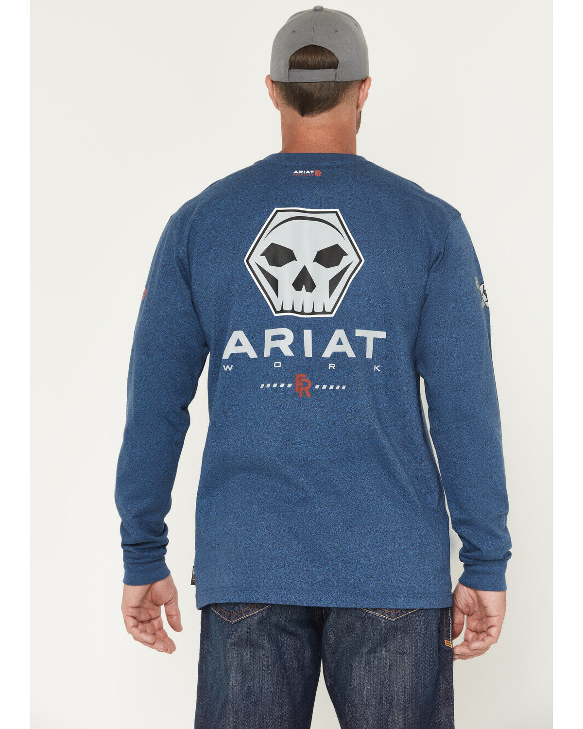 Image #4 - Ariat Men's FR Air Bolt Long Sleeve Graphic Work Shirt, Heather Blue, hi-res