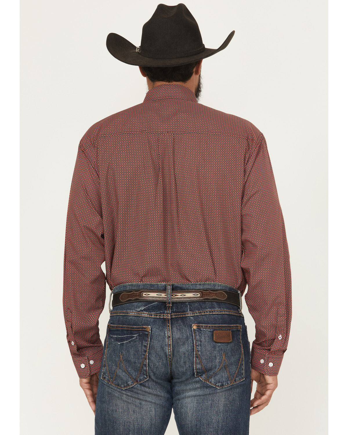 Image #4 - Cinch Men's Micro Geo Print Long Sleeve Button-Down Western Shirt, Red, hi-res