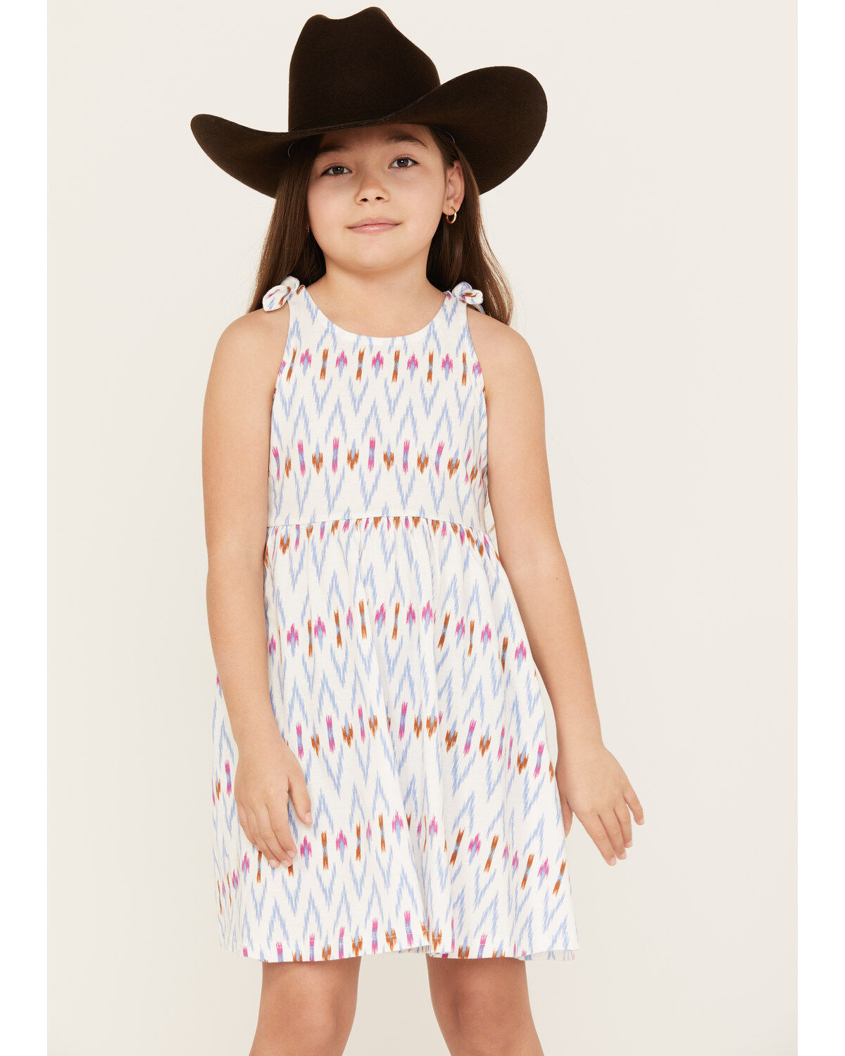 Shyanne Girls' Ikat Print Mini Dress, White, hi-res