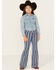 Image #1 - Rock & Roll Denim Americana Striped Flare Jeans , Navy, hi-res