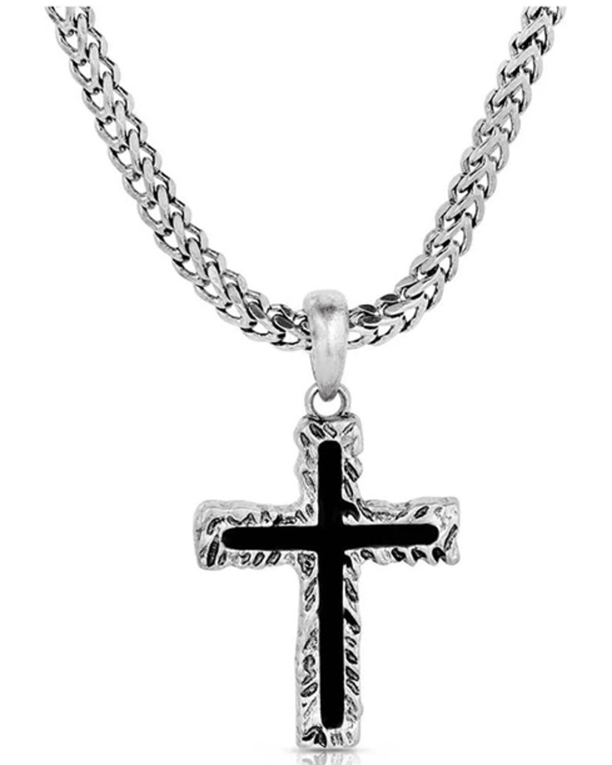 Montana Silversmiths Men's Roughstock Cross Necklace, Silver, hi-res