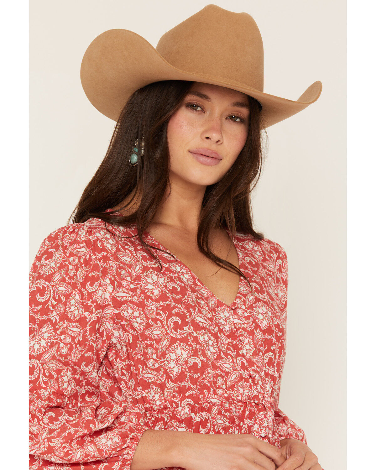 Image #2 - Panhandle Slim Women's Floral Paisley Print Long Sleeve Midi Dress, Red, hi-res