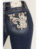 Image #2 - Miss Me Women's Dark Wash Mid Rise Fleur de Lis 32" Bootcut Stretch Denim Jeans, Dark Wash, hi-res
