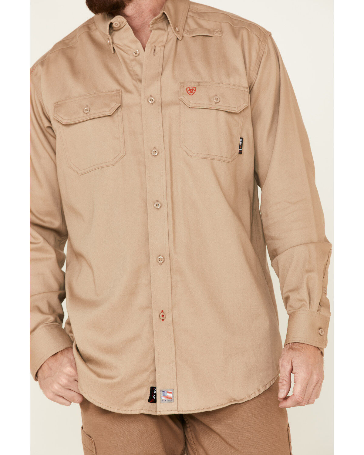 Image #3 - Ariat Men's Woven Solid Print Fire Resistant Work Shirt, Khaki, hi-res